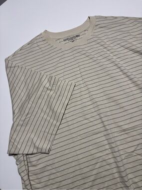 Faded Glory Cream & Tan Casual Cotton Stripe Oversized Minimalist T-Shirt